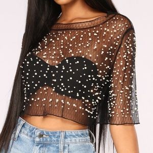 Black Mesh Jacquard Crop Top